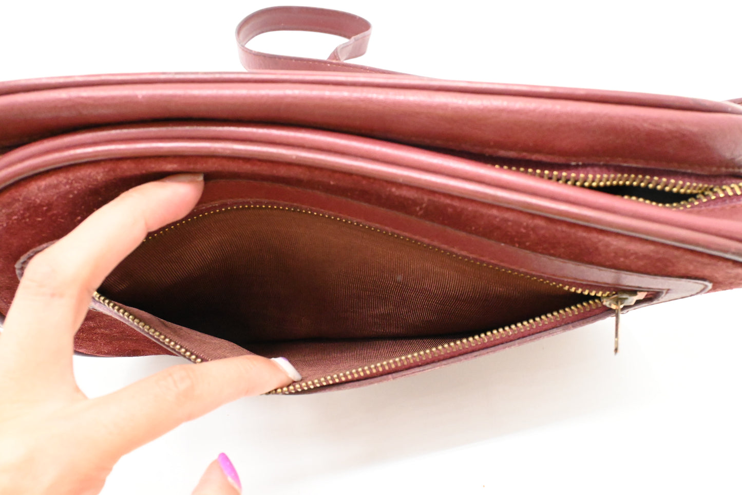 Cartier Shoulder Bag in Burgundy Suede Leather