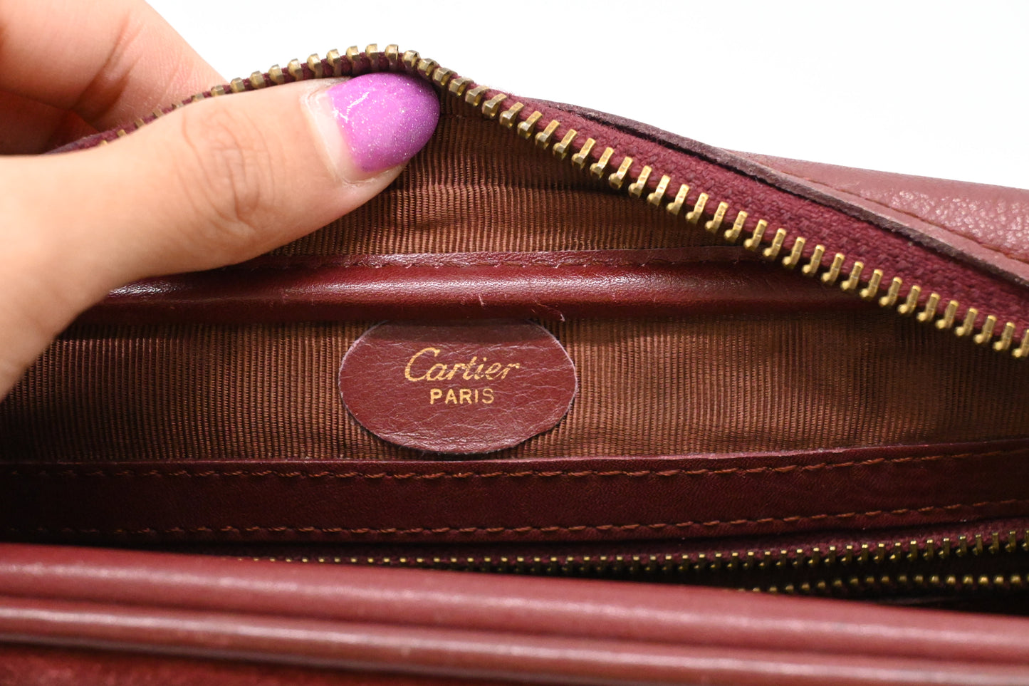 Cartier Shoulder Bag in Burgundy Suede Leather