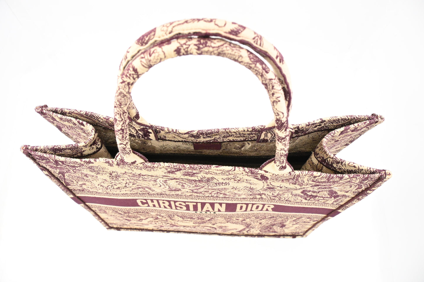 Dior Large Book Tote in Bordeaux Toile de Jouy Sauvage Embroidery
