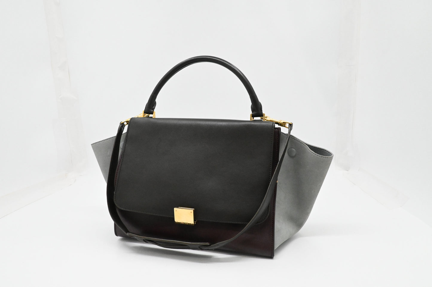 Celine Trapeze in Light Blue, Bordeaux, and Brown Leather