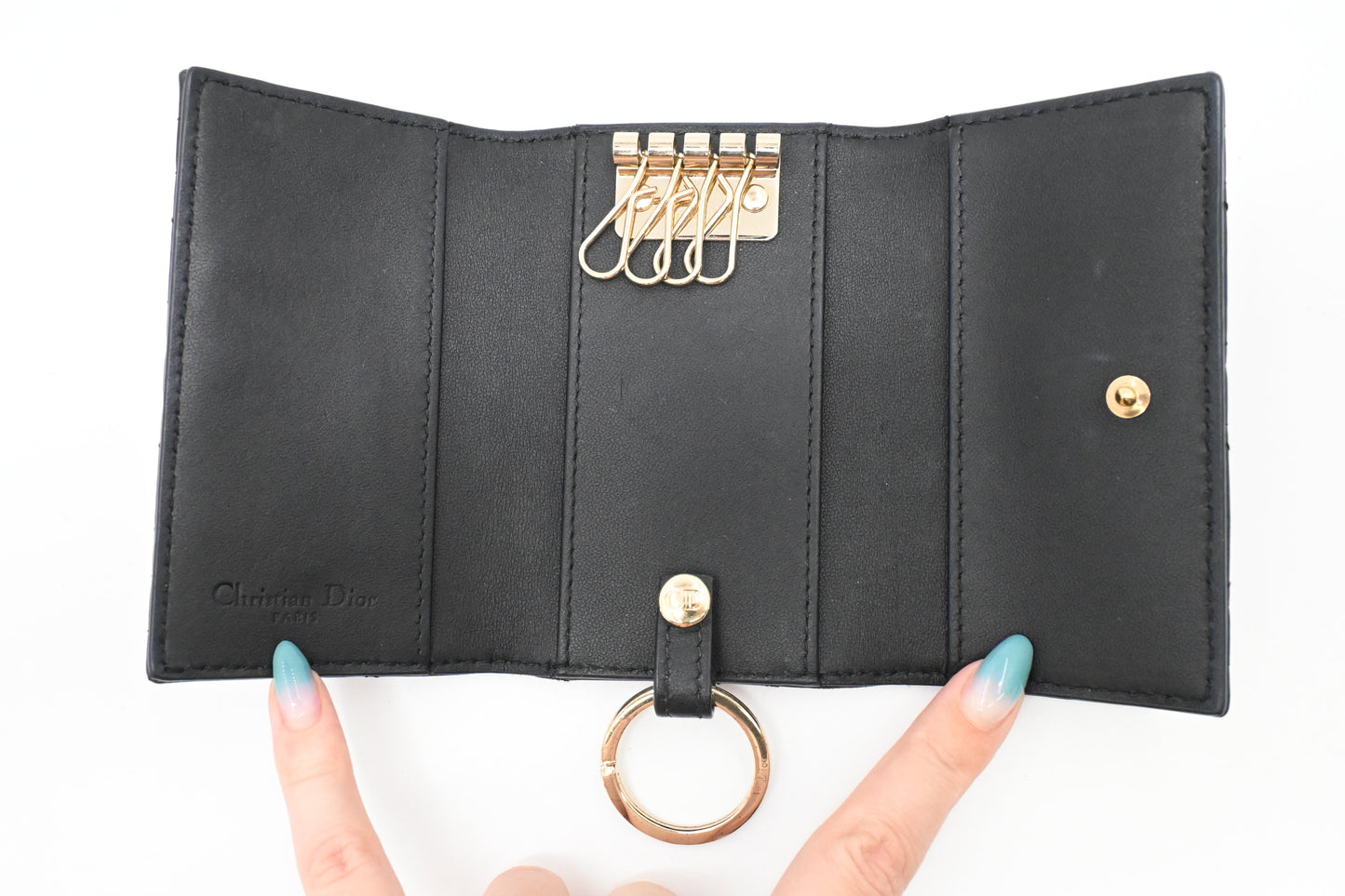 Dior Key Case in Black Cannage Leather