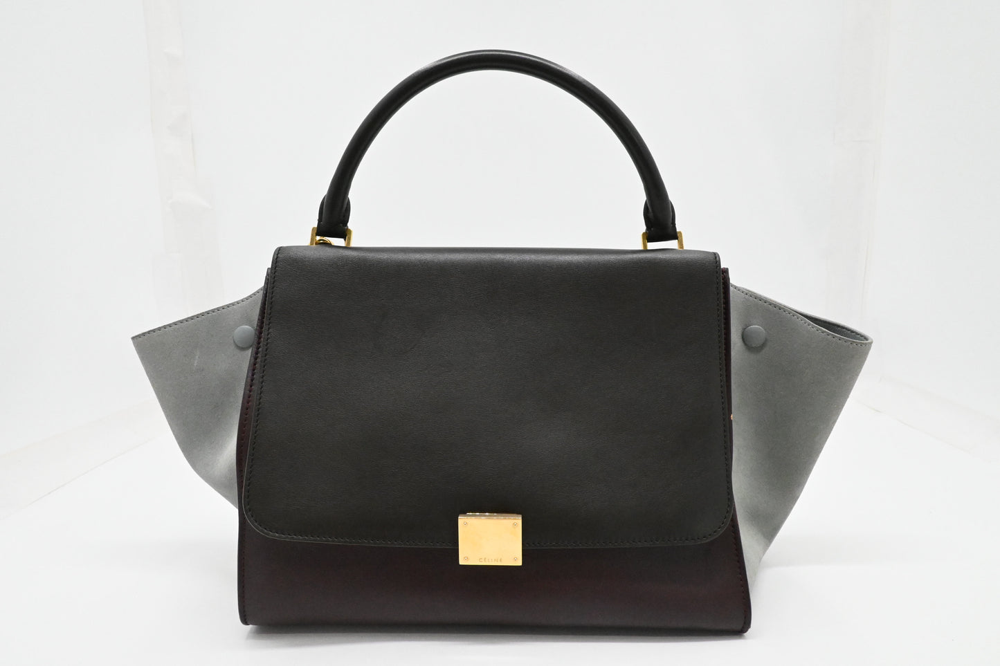 Celine Trapeze in Light Blue, Bordeaux, and Brown Leather