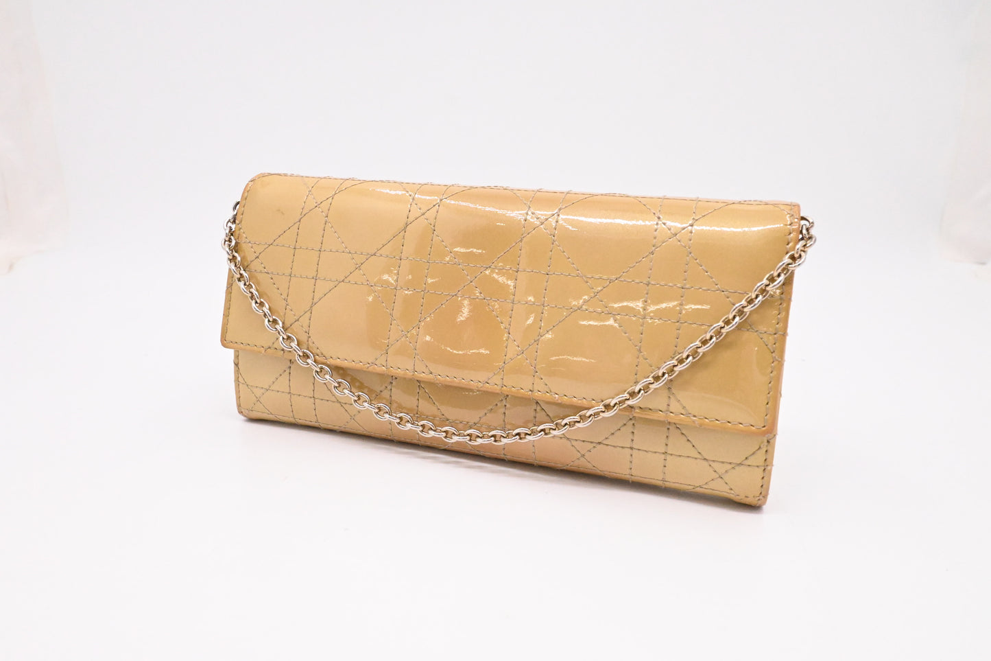 Dior Wallet on Chain in Light Gold Patent Cannage Leather