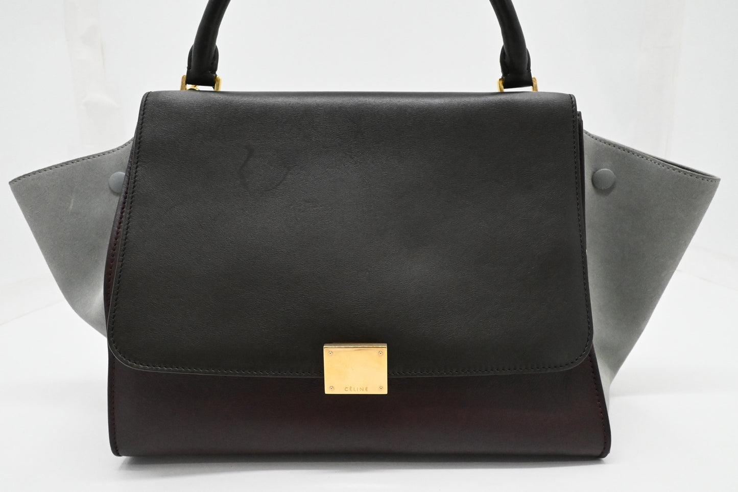 Celine Trapeze in Light Blue, Bordeaux, and Brown Leather