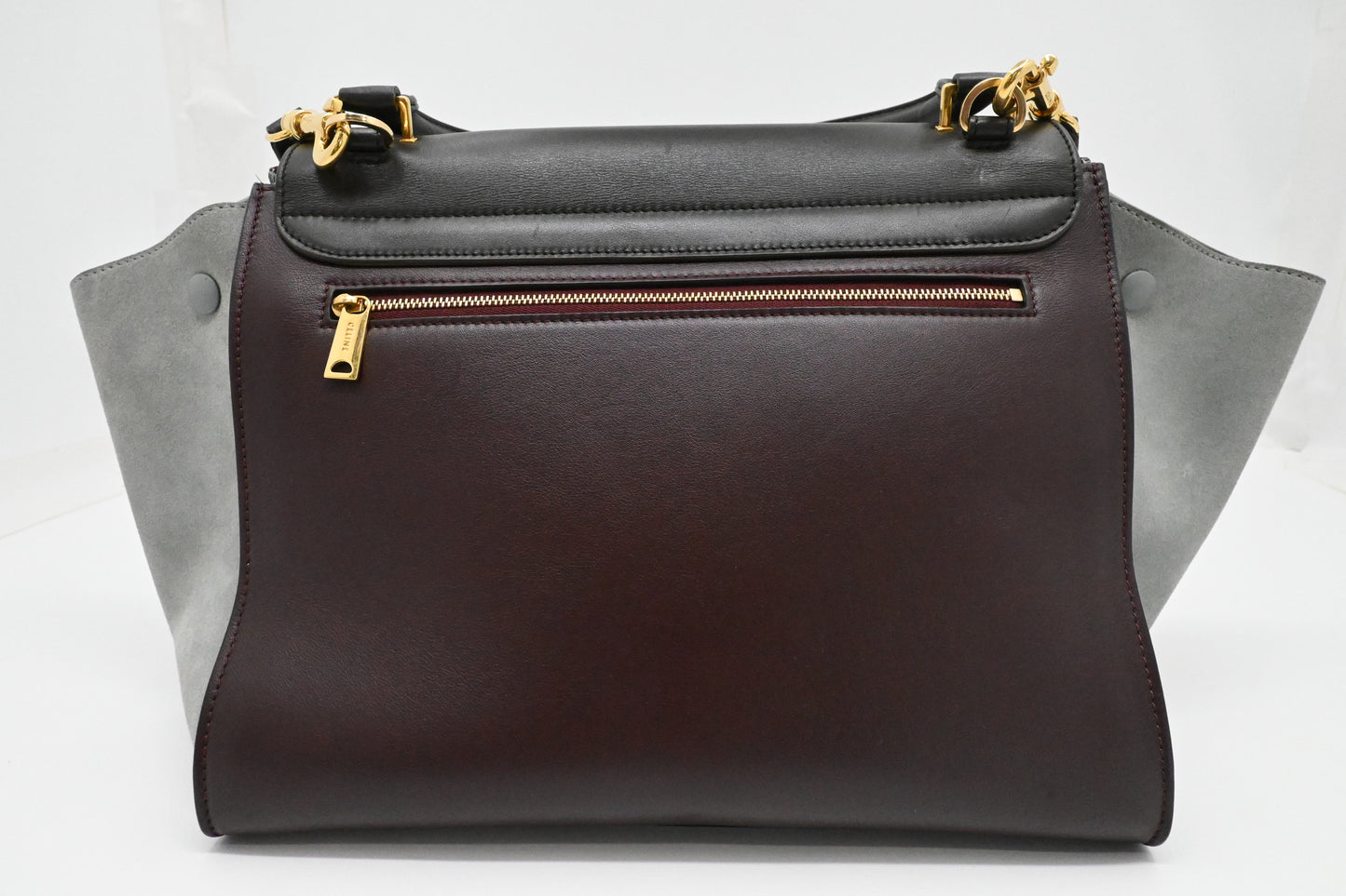 Celine Trapeze in Light Blue, Bordeaux, and Brown Leather