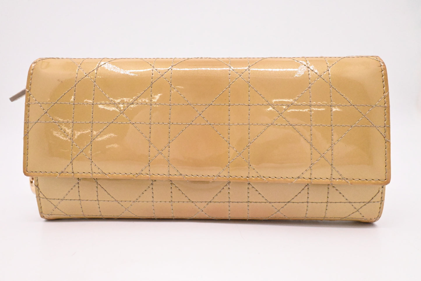 Dior Wallet on Chain in Light Gold Patent Cannage Leather