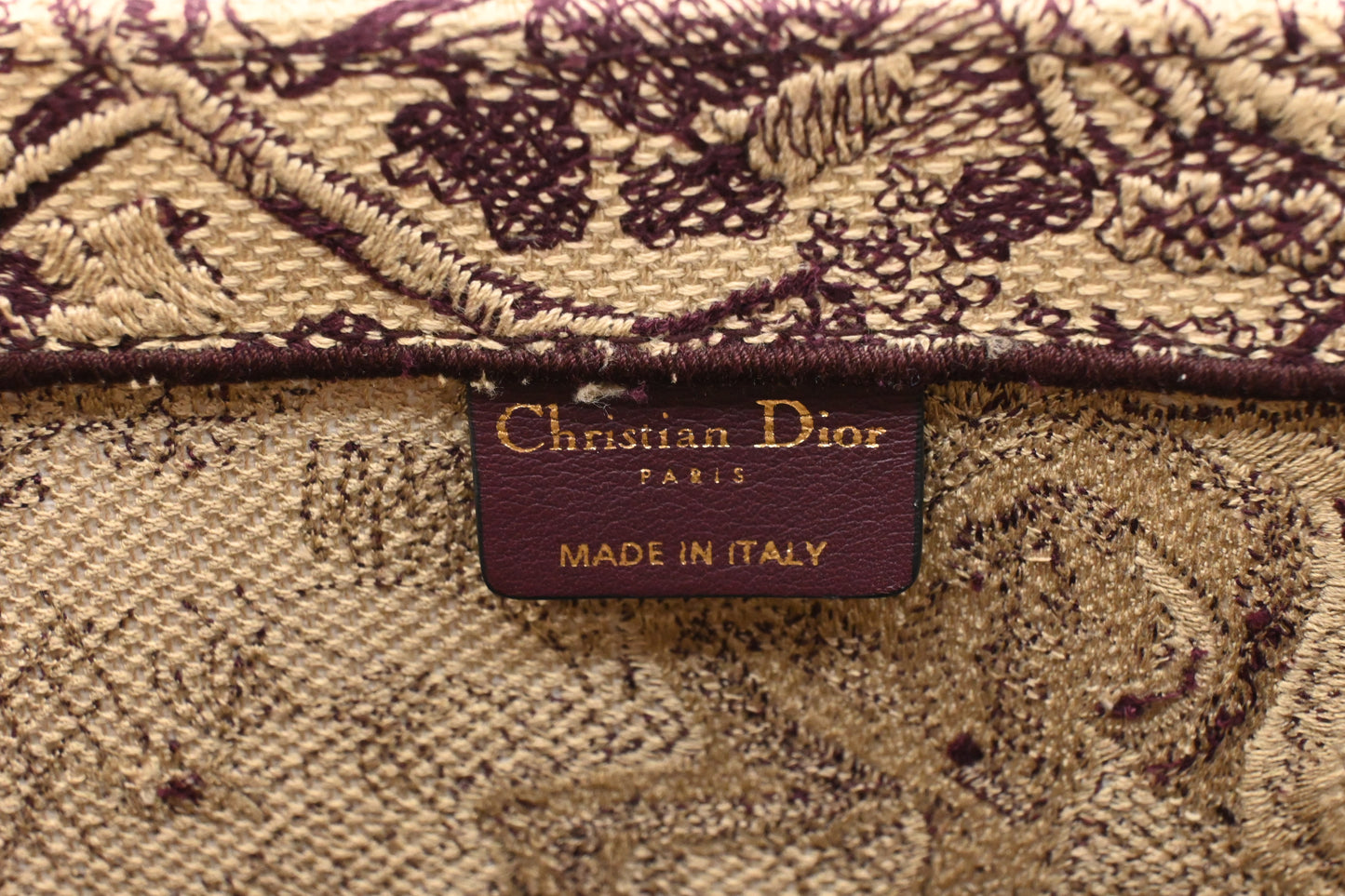 Dior Large Book Tote in Bordeaux Toile de Jouy Sauvage Embroidery