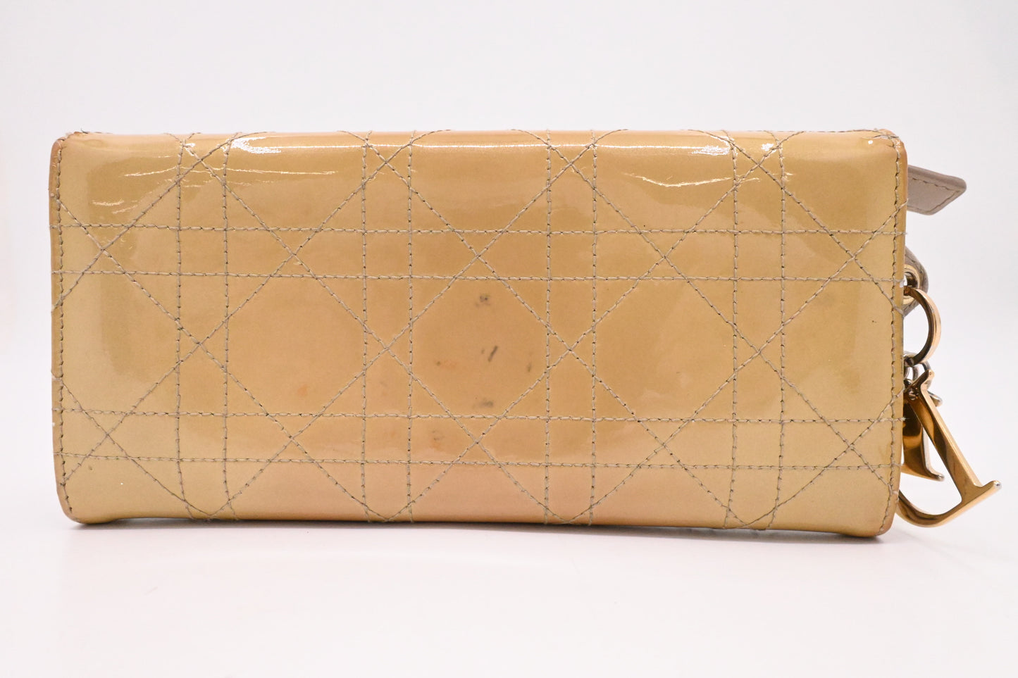 Dior Wallet on Chain in Light Gold Patent Cannage Leather