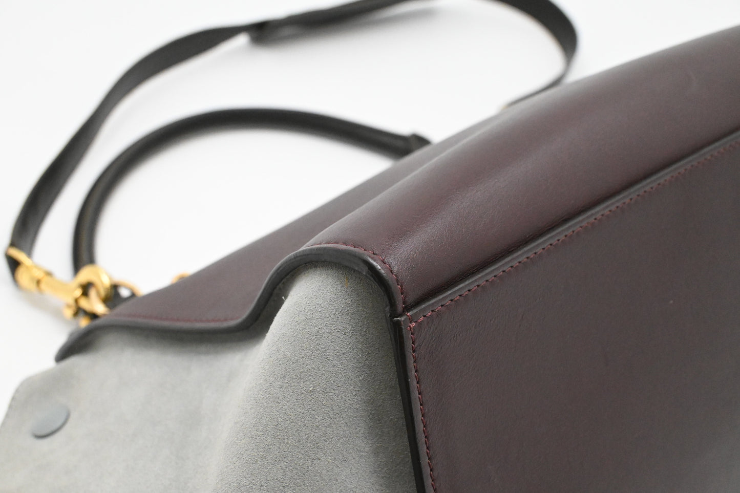 Celine Trapeze in Light Blue, Bordeaux, and Brown Leather