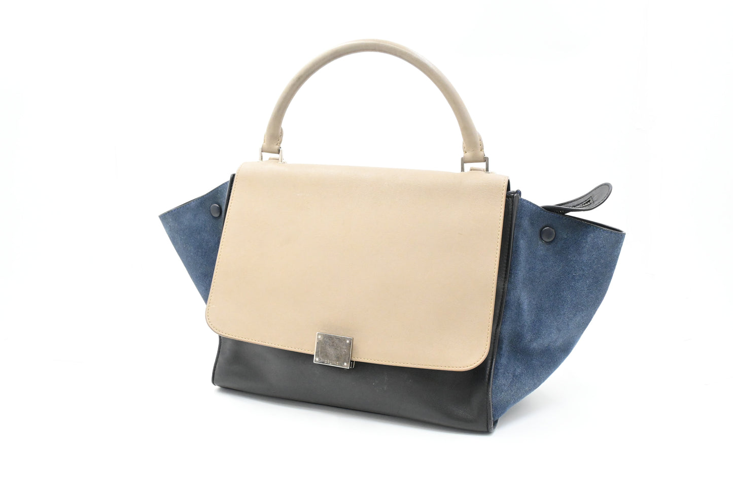 Celine Trapeze in Beige, Blue, and Black Leather