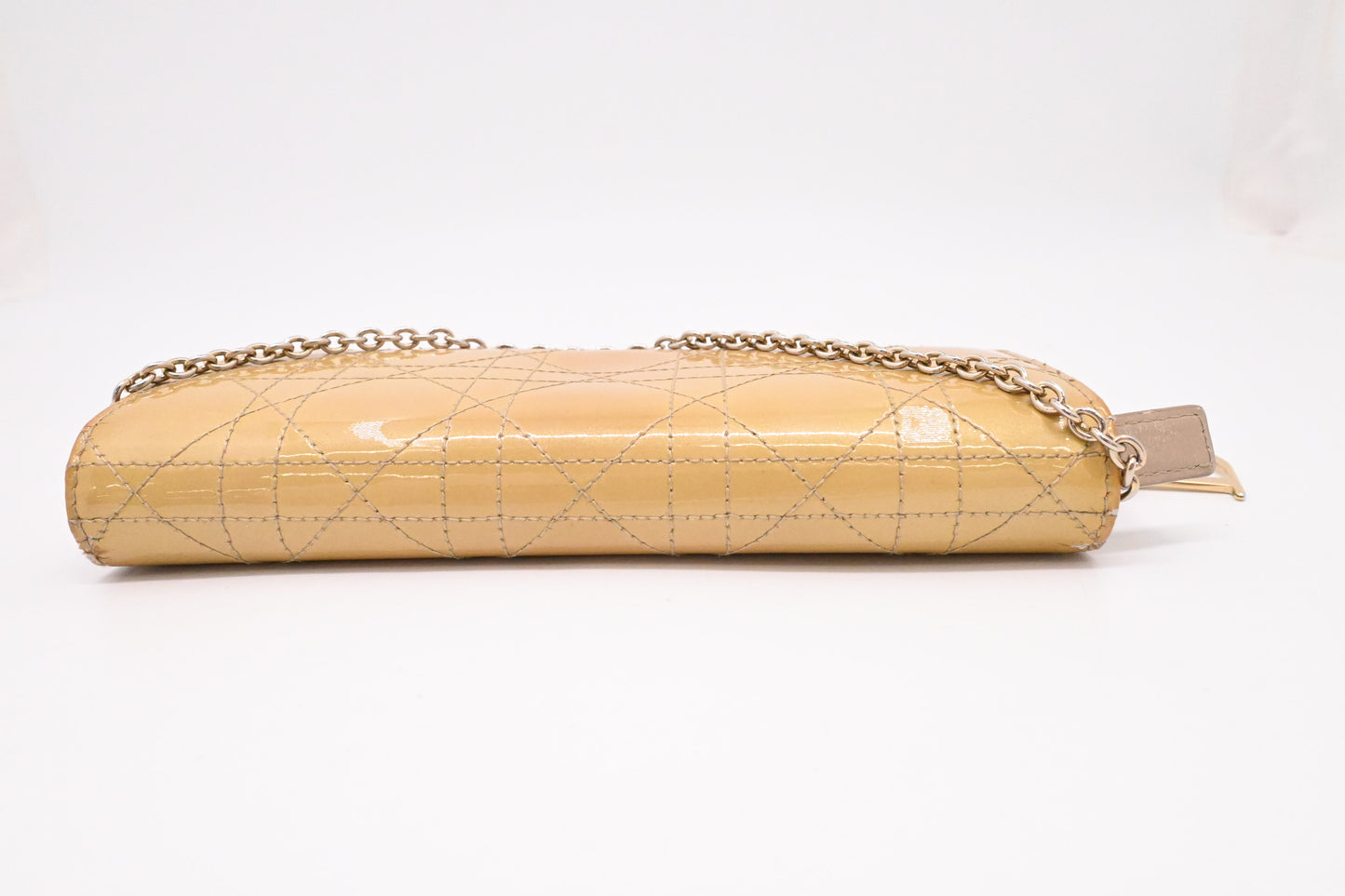 Dior Wallet on Chain in Light Gold Patent Cannage Leather