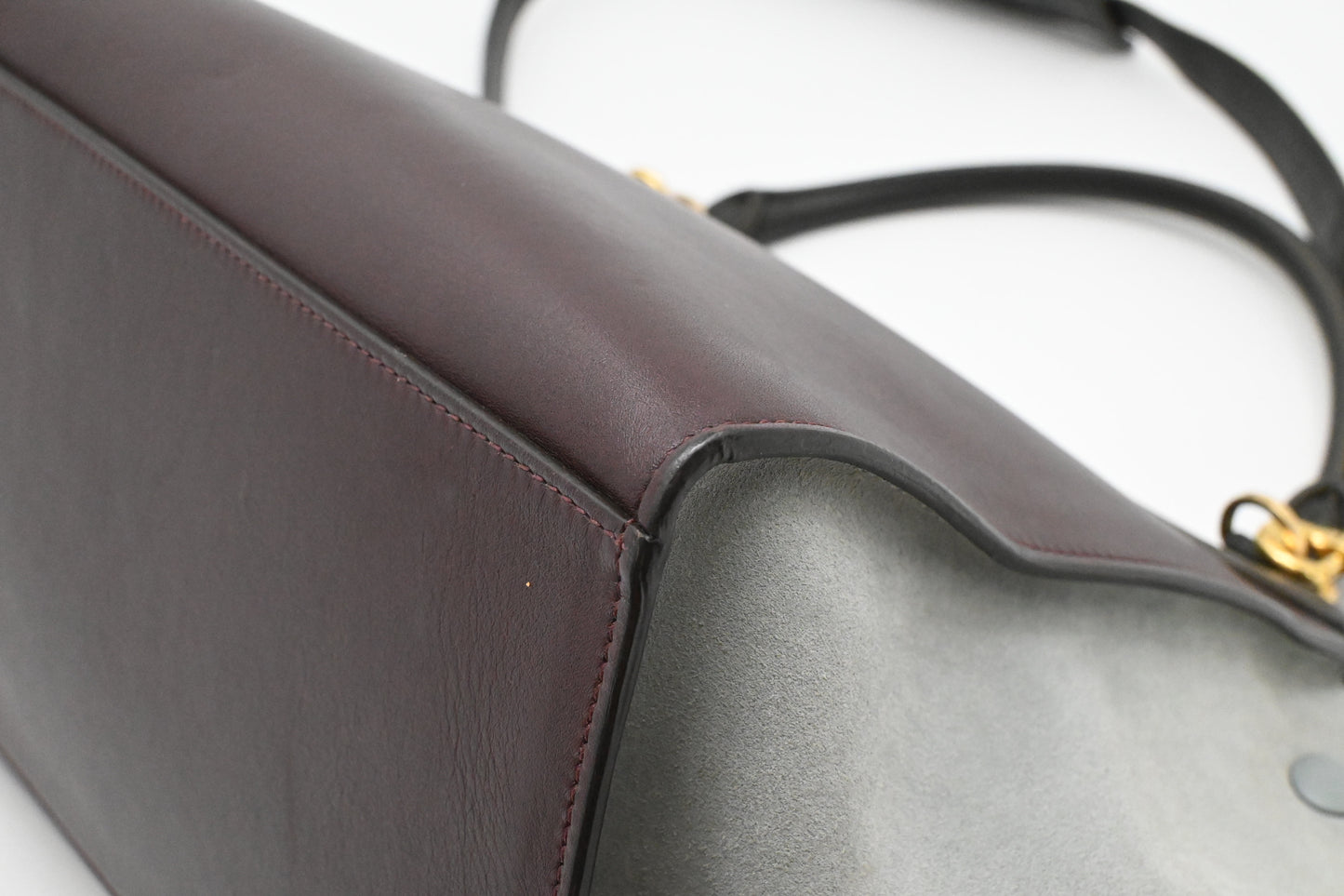 Celine Trapeze in Light Blue, Bordeaux, and Brown Leather