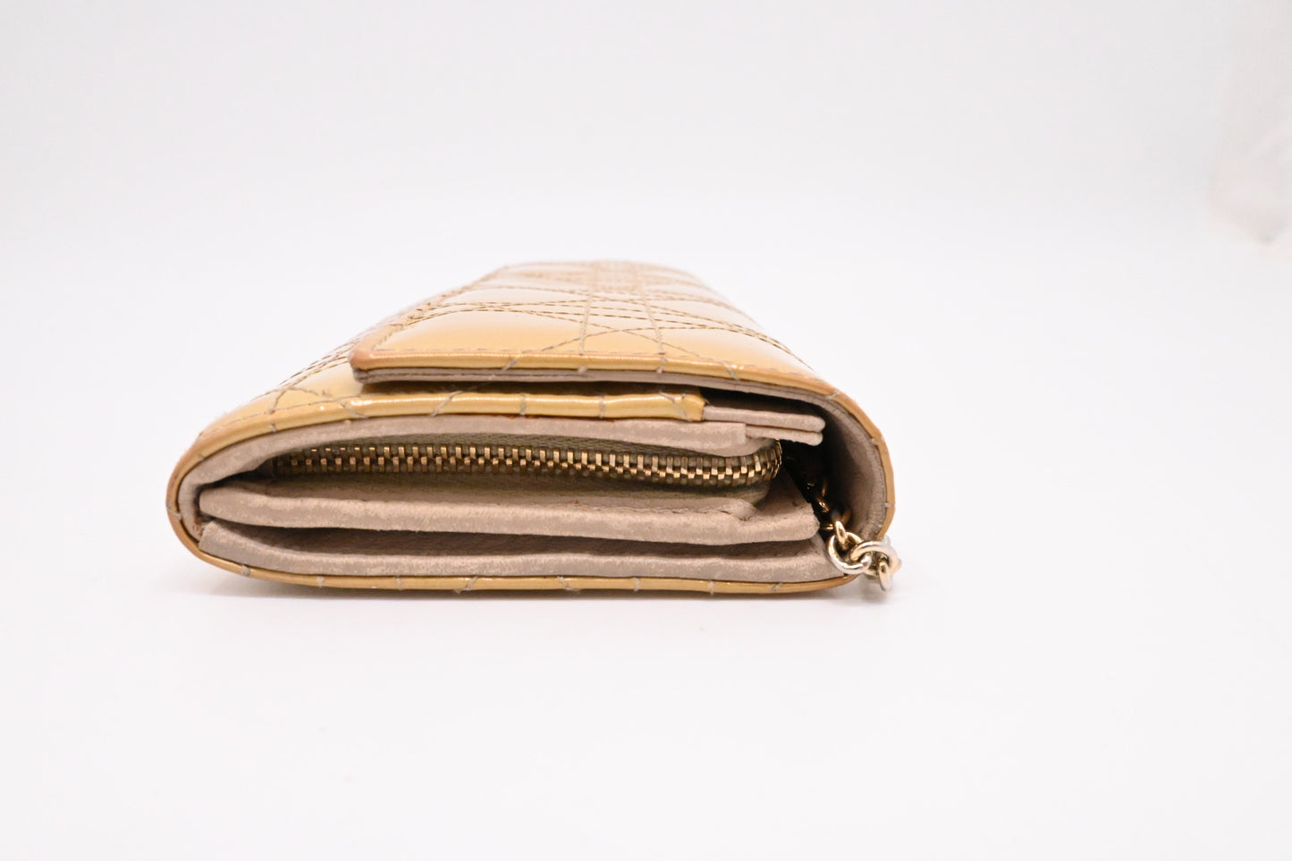 Dior Wallet on Chain in Light Gold Patent Cannage Leather