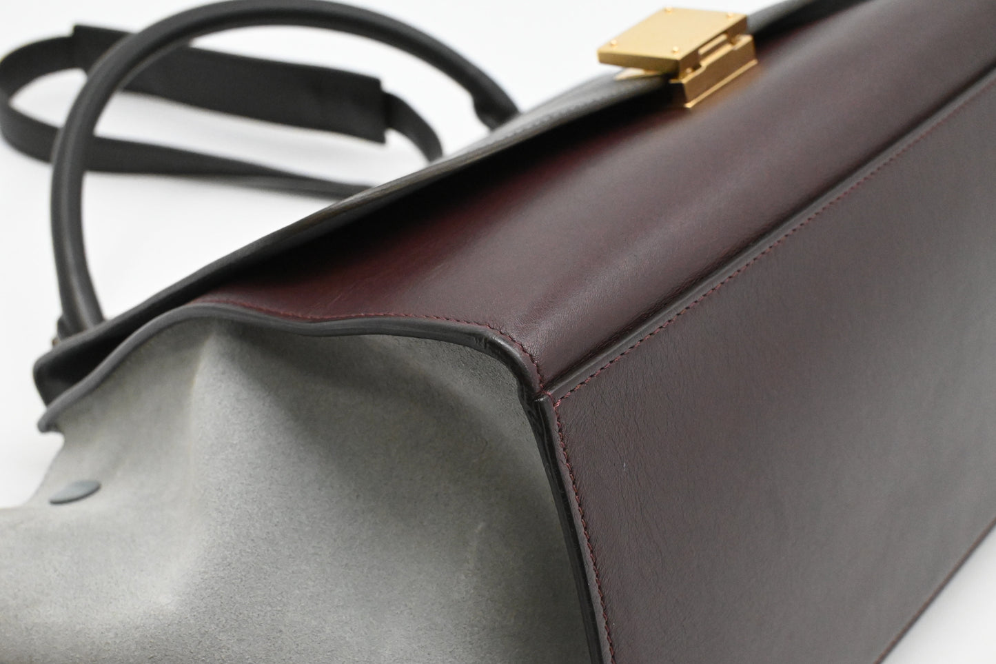 Celine Trapeze in Light Blue, Bordeaux, and Brown Leather