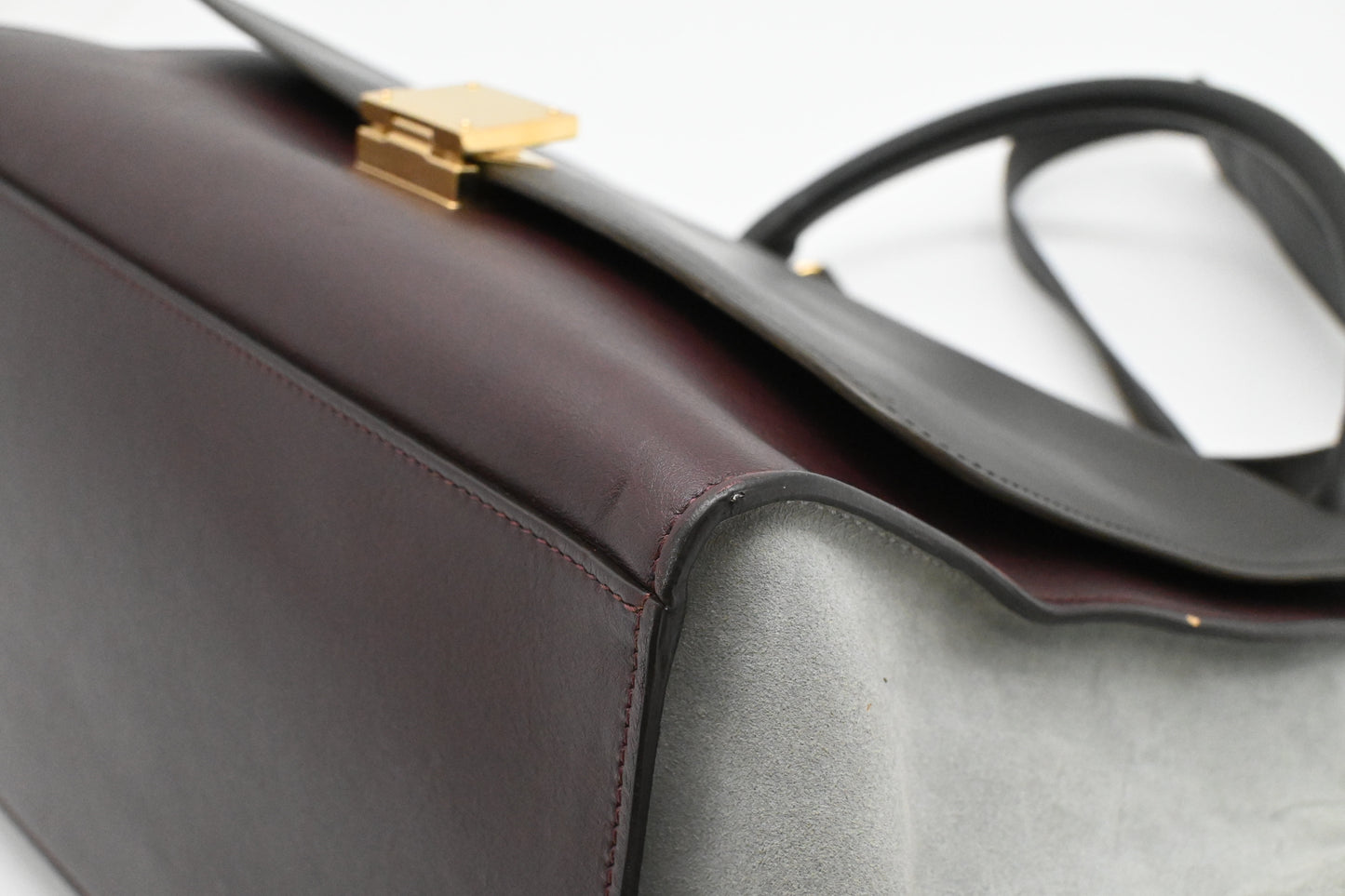 Celine Trapeze in Light Blue, Bordeaux, and Brown Leather