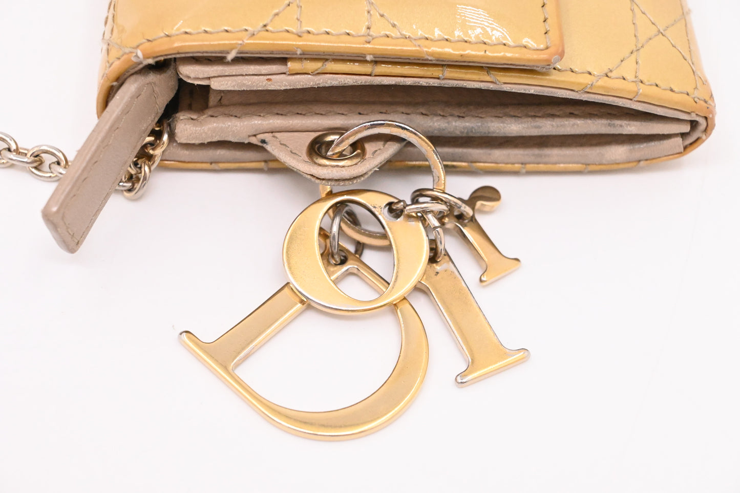 Dior Wallet on Chain in Light Gold Patent Cannage Leather