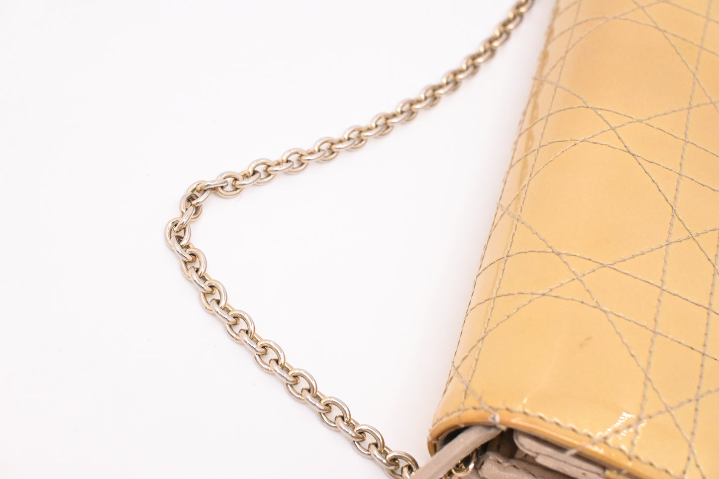 Dior Wallet on Chain in Light Gold Patent Cannage Leather