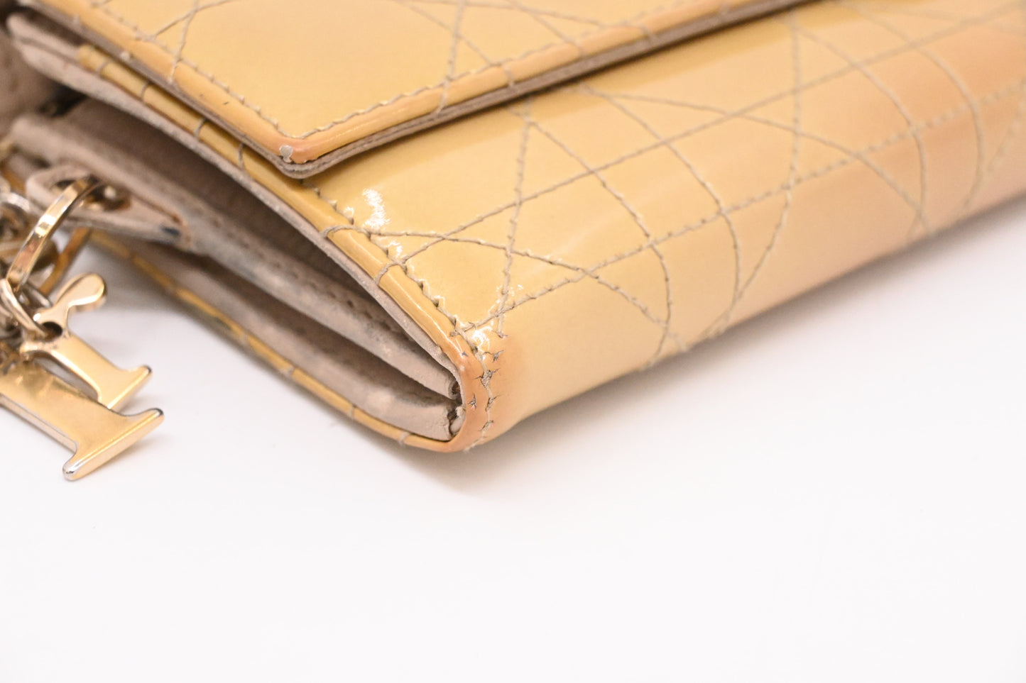 Dior Wallet on Chain in Light Gold Patent Cannage Leather