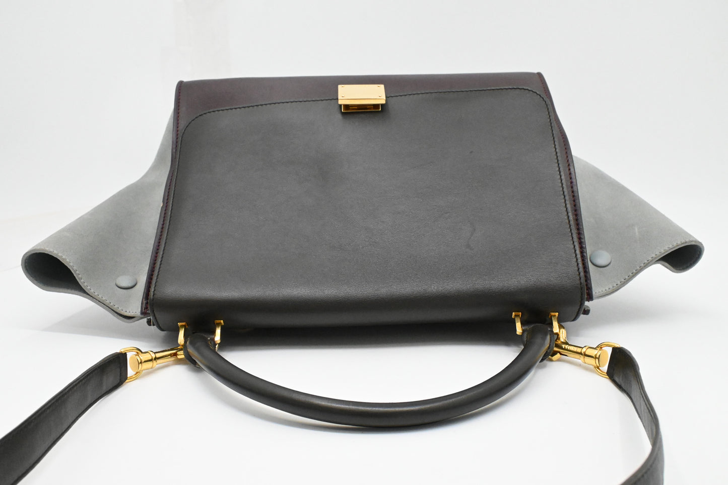 Celine Trapeze in Light Blue, Bordeaux, and Brown Leather