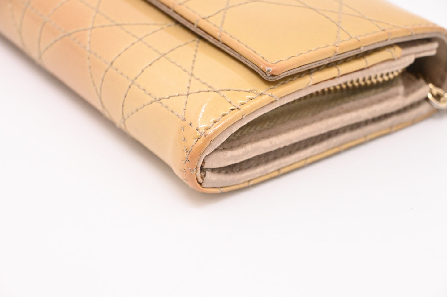 Dior Wallet on Chain in Light Gold Patent Cannage Leather