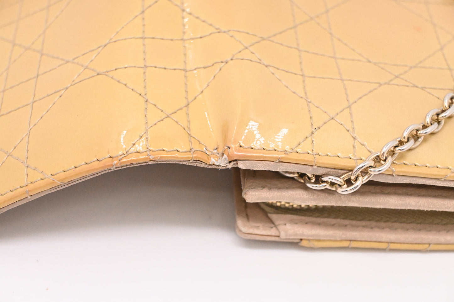 Dior Wallet on Chain in Light Gold Patent Cannage Leather