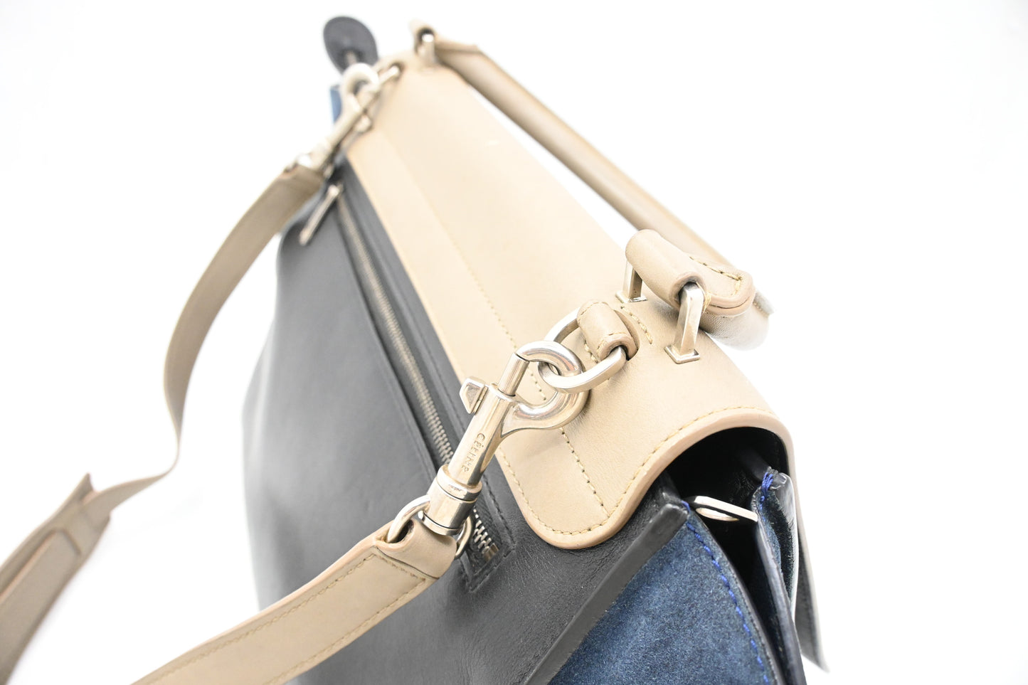 Celine Trapeze in Beige, Blue, and Black Leather