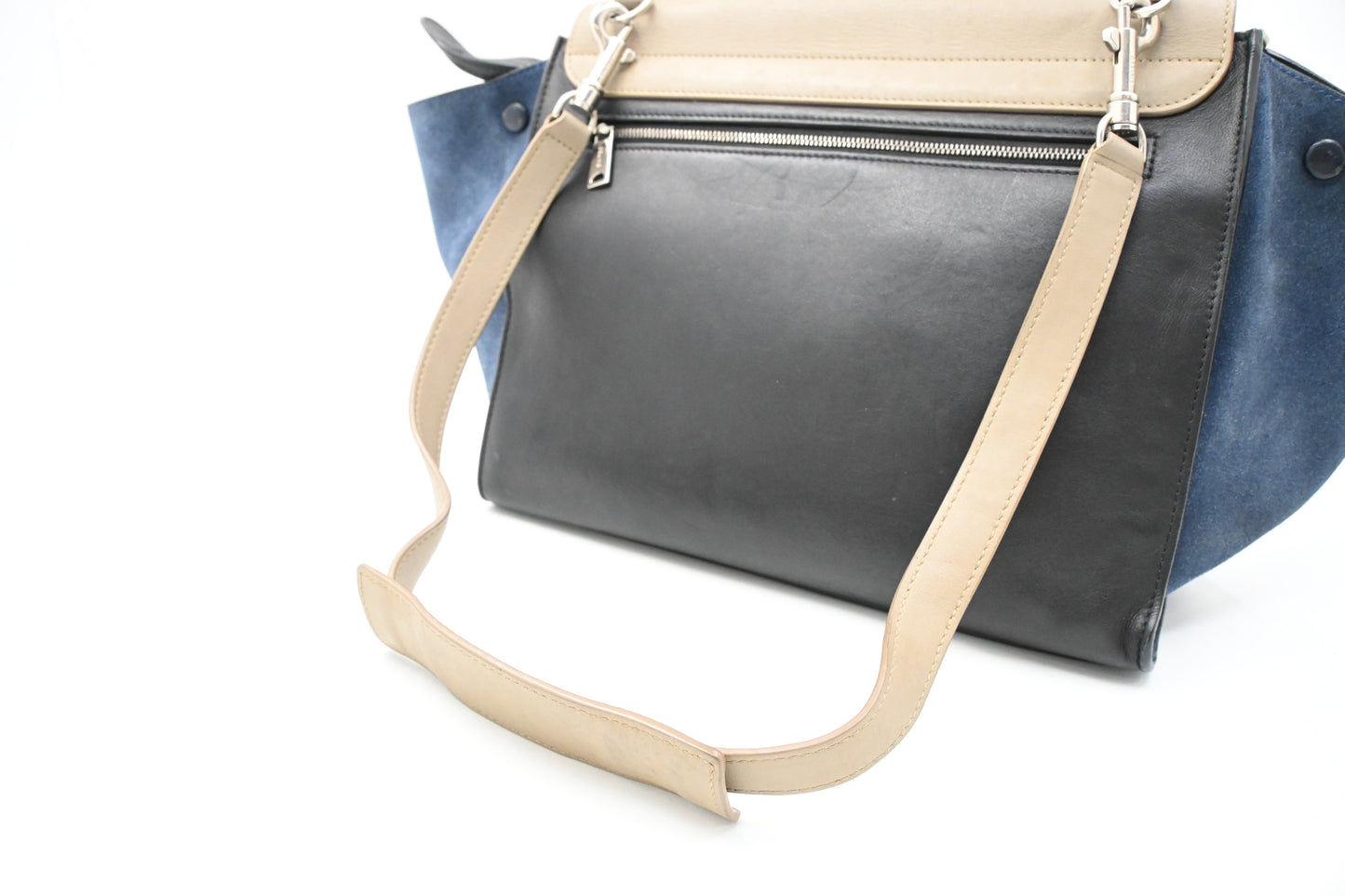 Celine Trapeze in Beige, Blue, and Black Leather