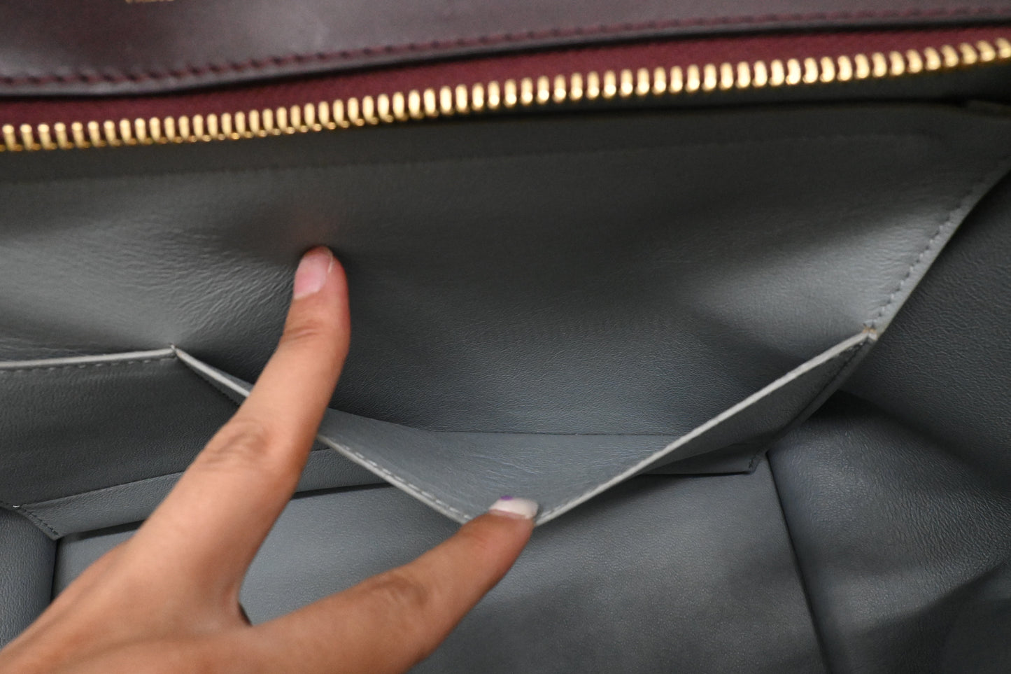 Celine Trapeze in Light Blue, Bordeaux, and Brown Leather