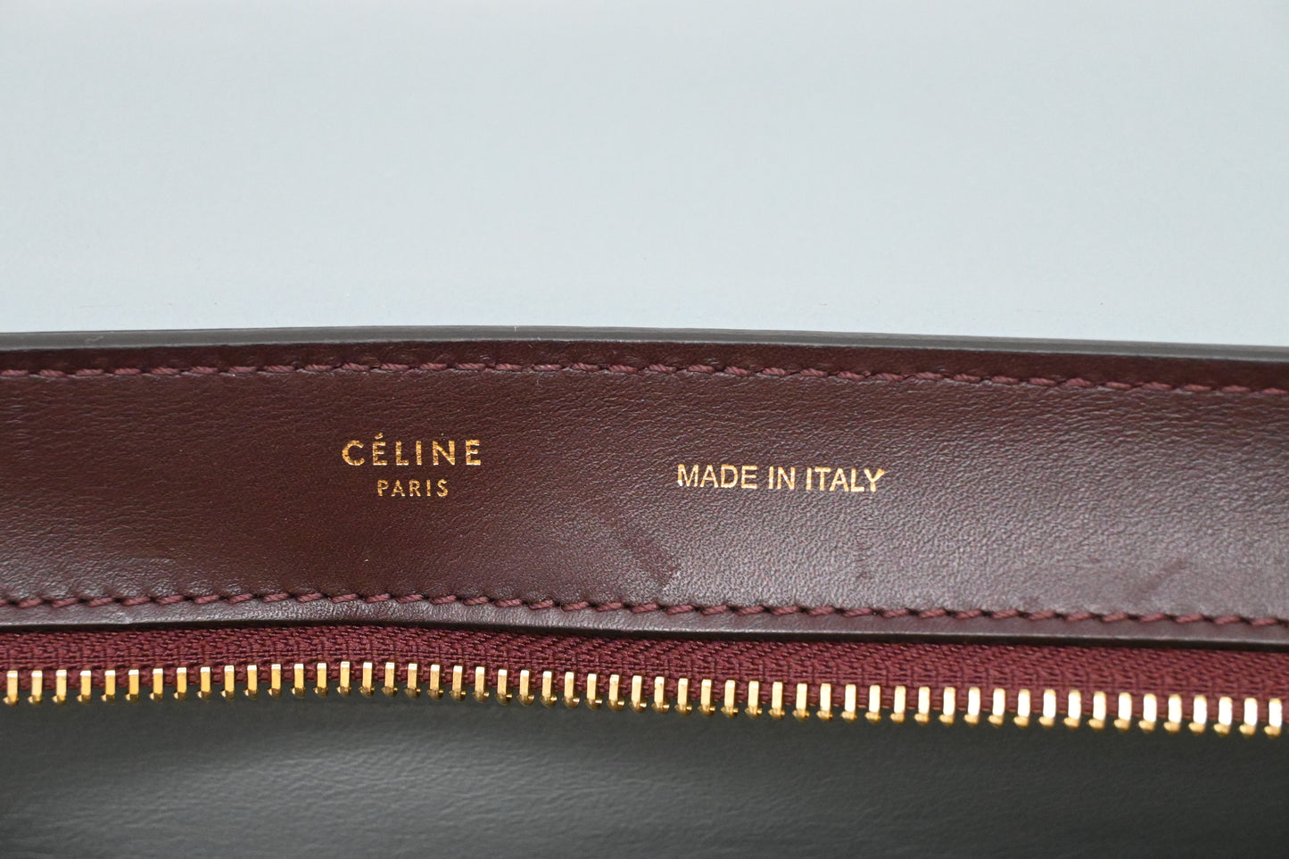Celine Trapeze in Light Blue, Bordeaux, and Brown Leather