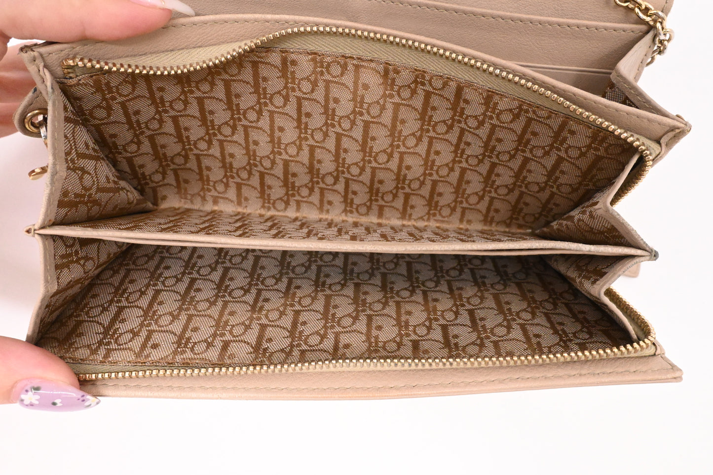 Dior Wallet on Chain in Light Gold Patent Cannage Leather