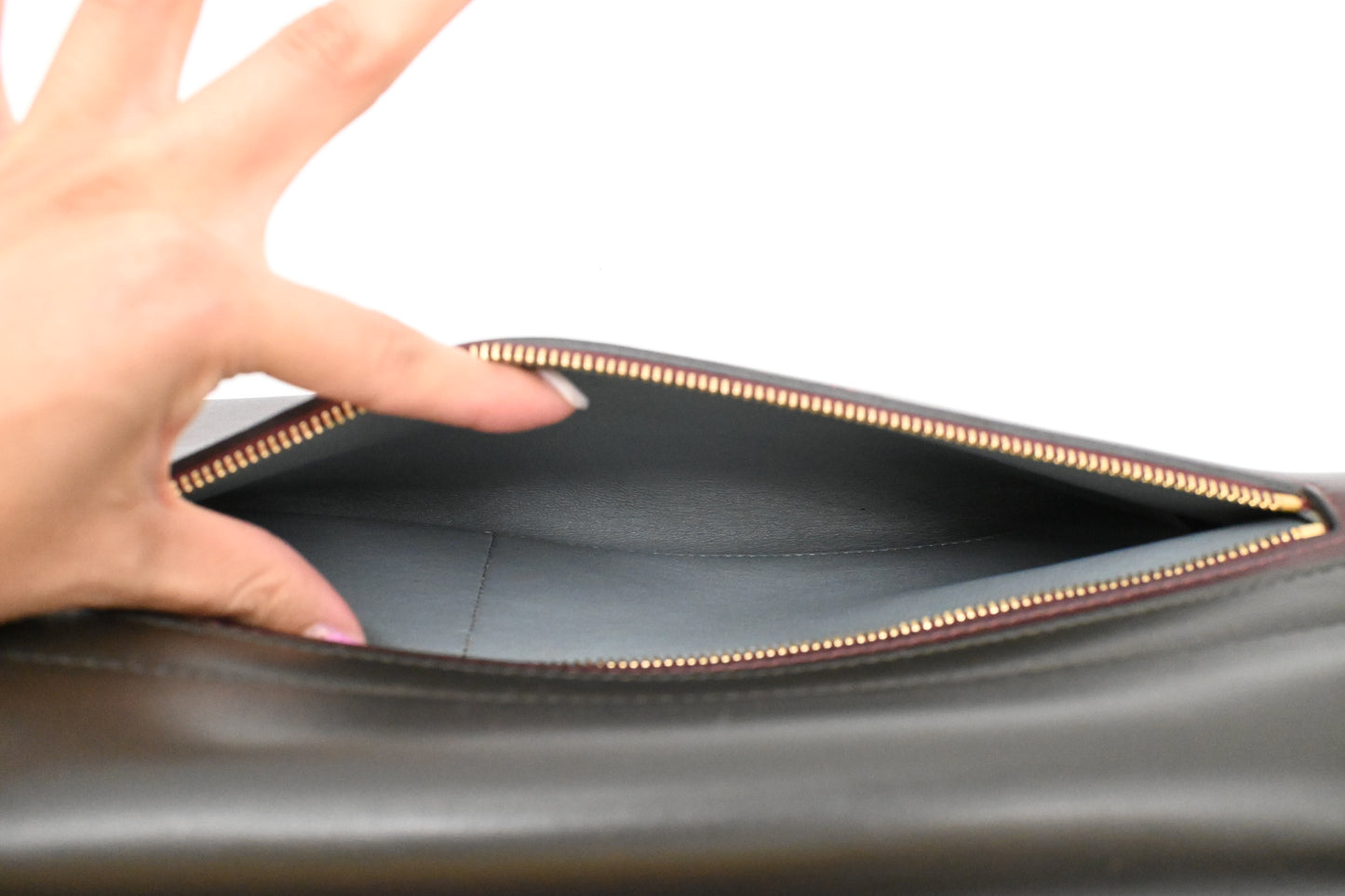 Celine Trapeze in Light Blue, Bordeaux, and Brown Leather