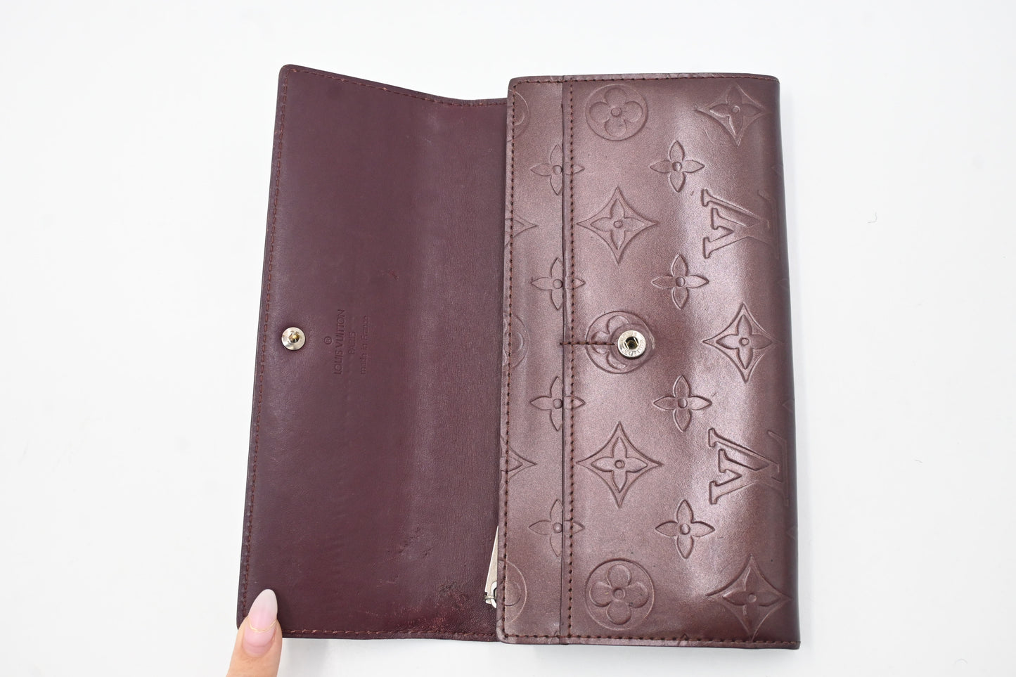 Louis Vuitton Sarah Wallet in Matte Burgundy Leather