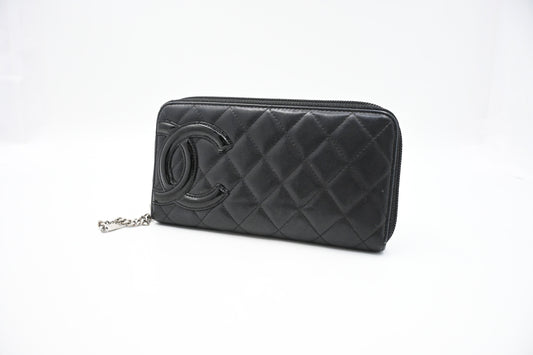 Chanel Cambon Zippy Wallet in Black Matelassé Leather