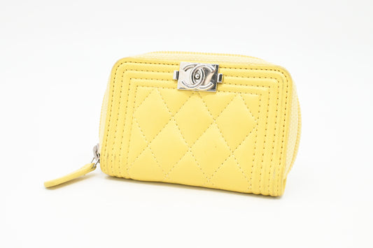 Chanel Boy Coin Case in Yellow Quilted Leather