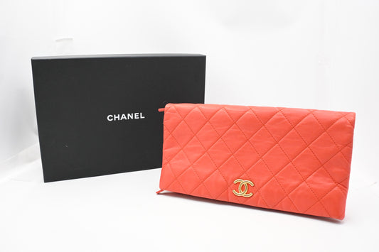 Chanel Foldover Clutch in Coral Leather