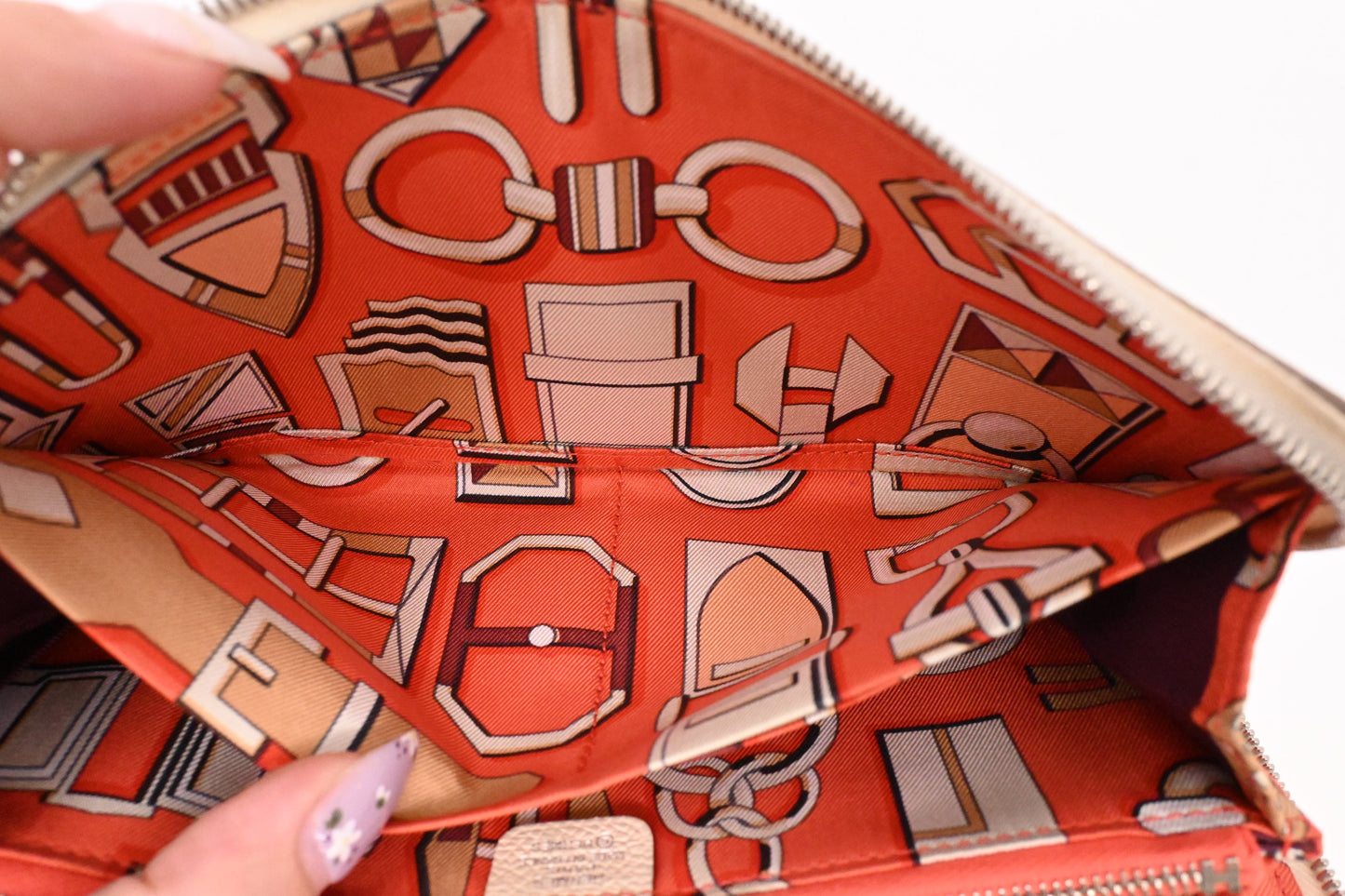 Hermes Long Azap Wallet in Cream Leather and Silk Interior Lining