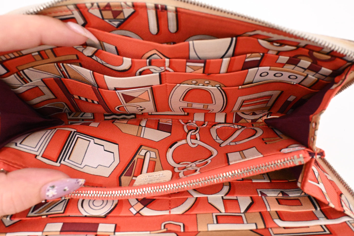 Hermes Long Azap Wallet in Cream Leather and Silk Interior Lining