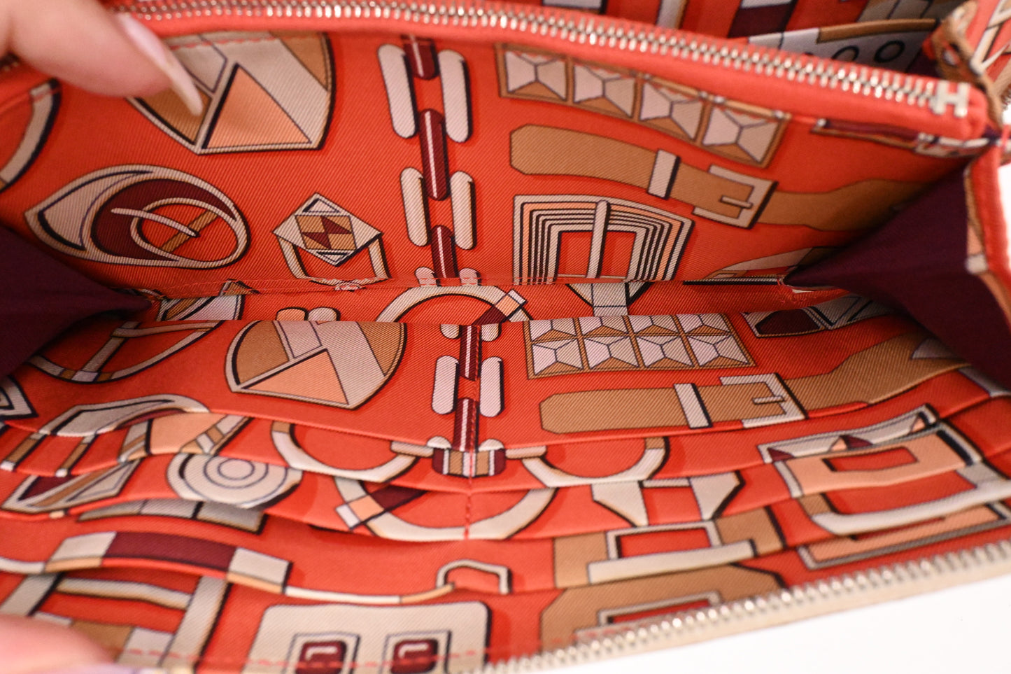 Hermes Long Azap Wallet in Cream Leather and Silk Interior Lining