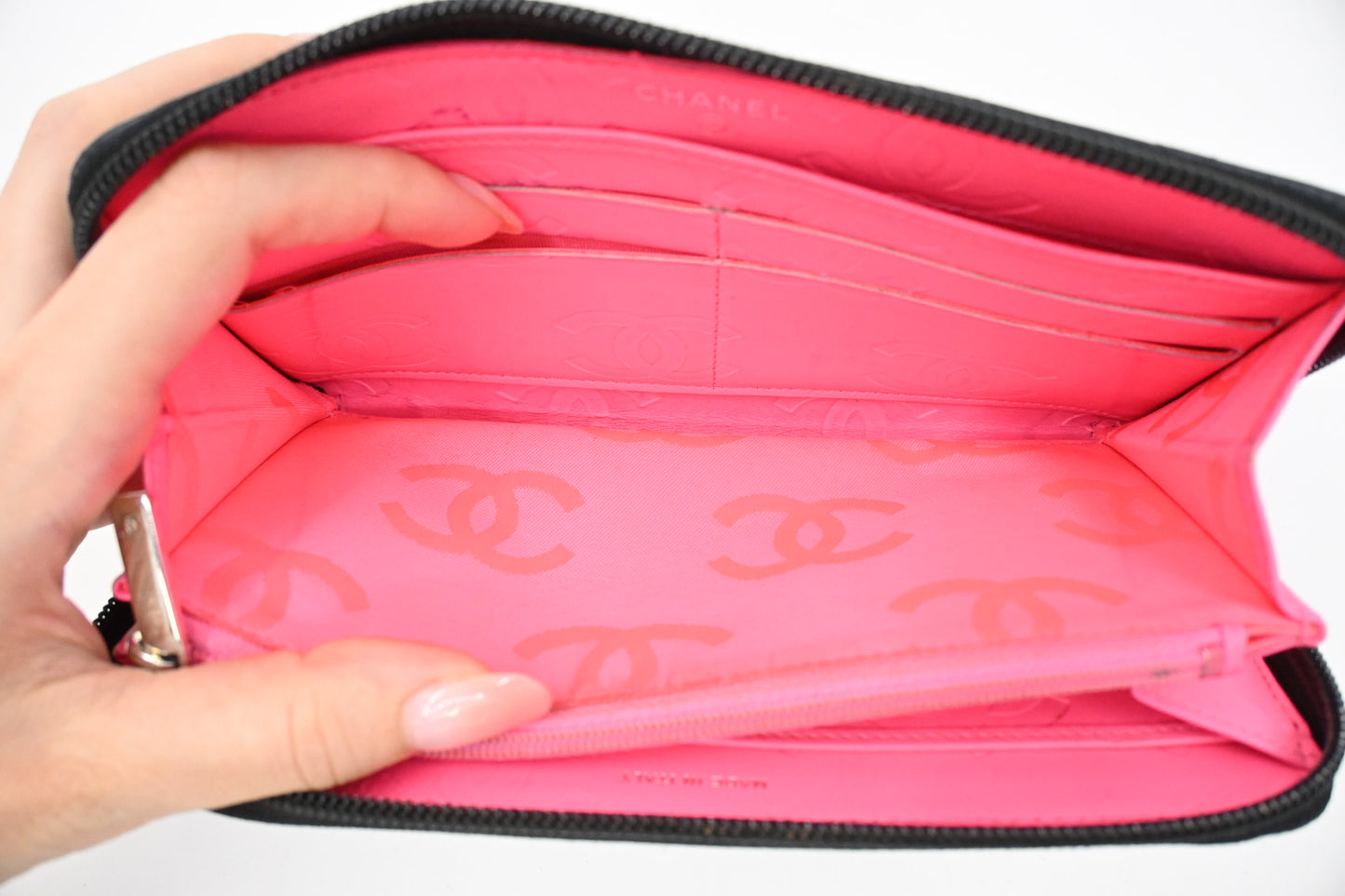 Chanel Cambon Zippy Wallet in Black Matelassé Leather