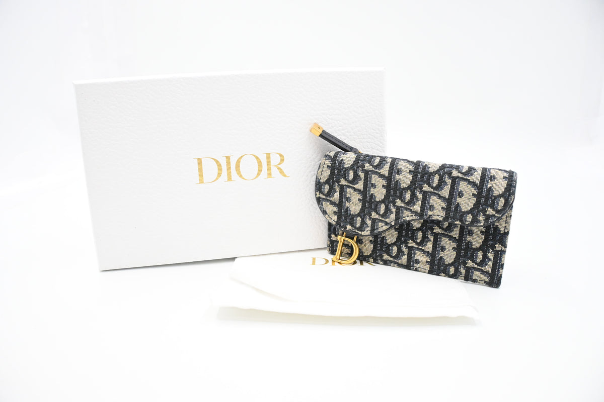 Dior Saddle Card Case in Blue Oblique Canvas