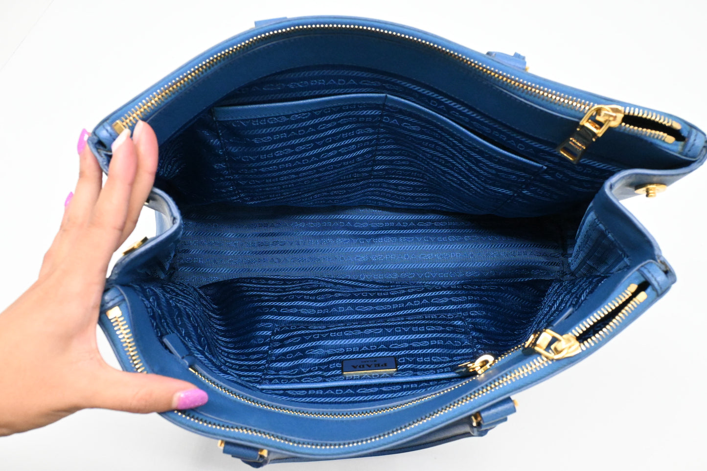 Prada Galleria Large in Blue Saffiano Leather