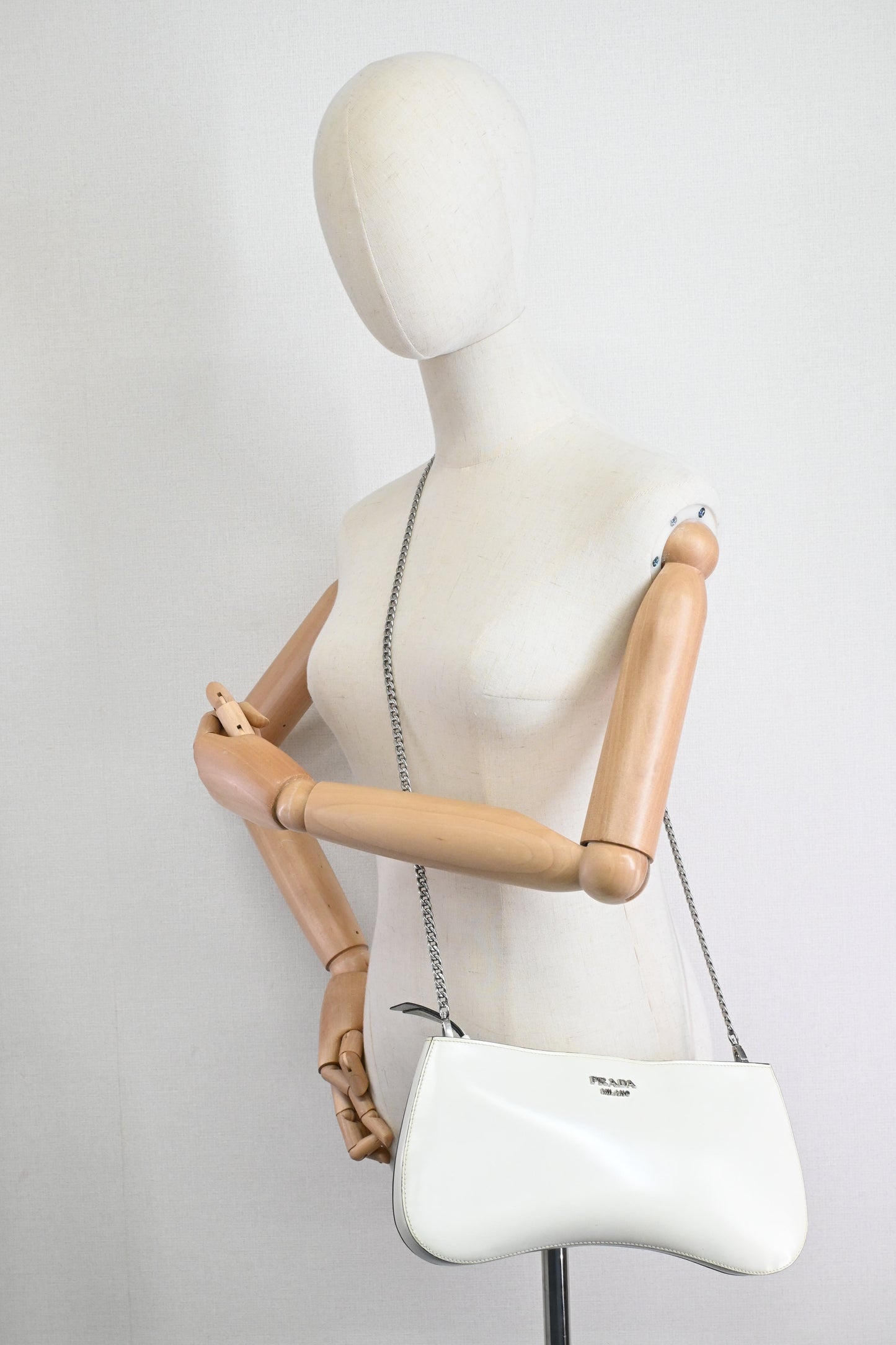 Prada Spazzolato Sidonie Chain Crossbody in White Leather