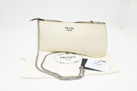 Prada Spazzolato Sidonie Chain Crossbody in White Leather