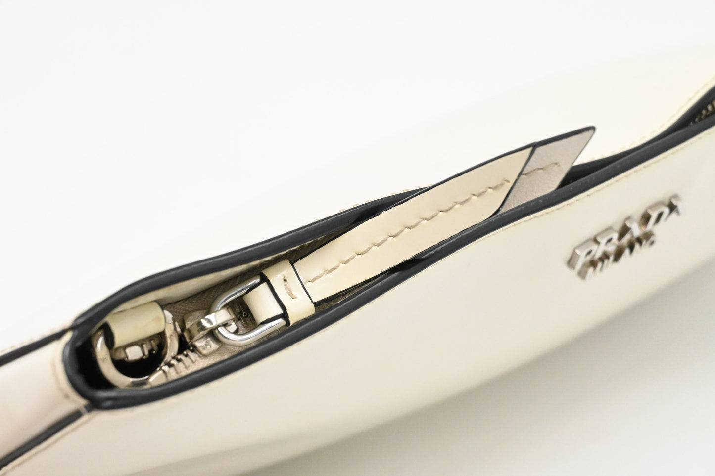 Prada Spazzolato Sidonie Chain Crossbody in White Leather