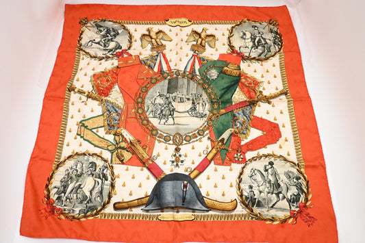 Hermes 'Napoleon' Carre 90 in Red Silk