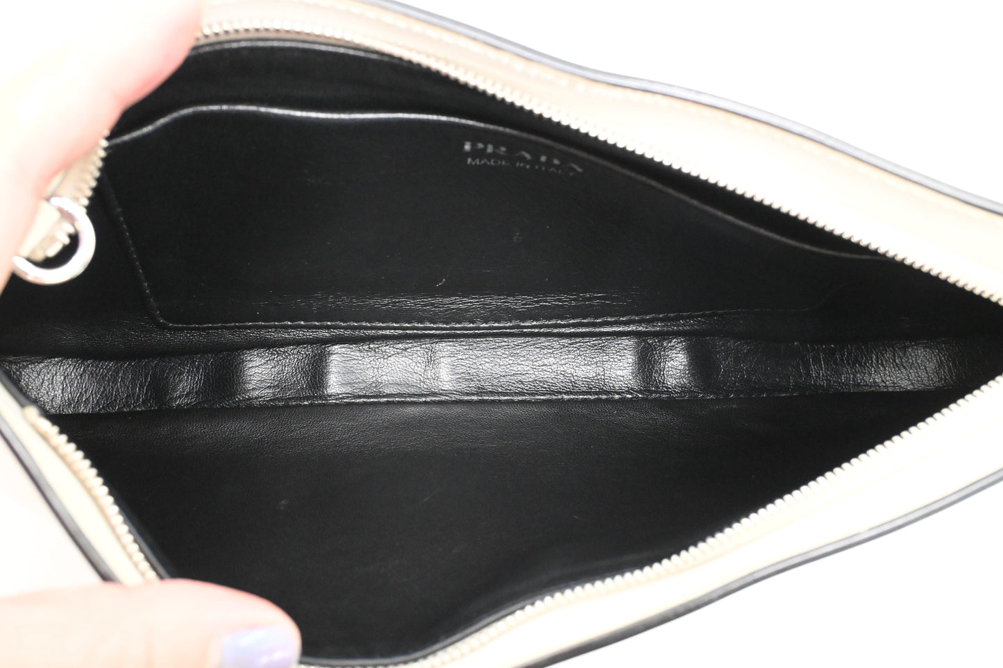 Prada Spazzolato Sidonie Chain Crossbody in White Leather