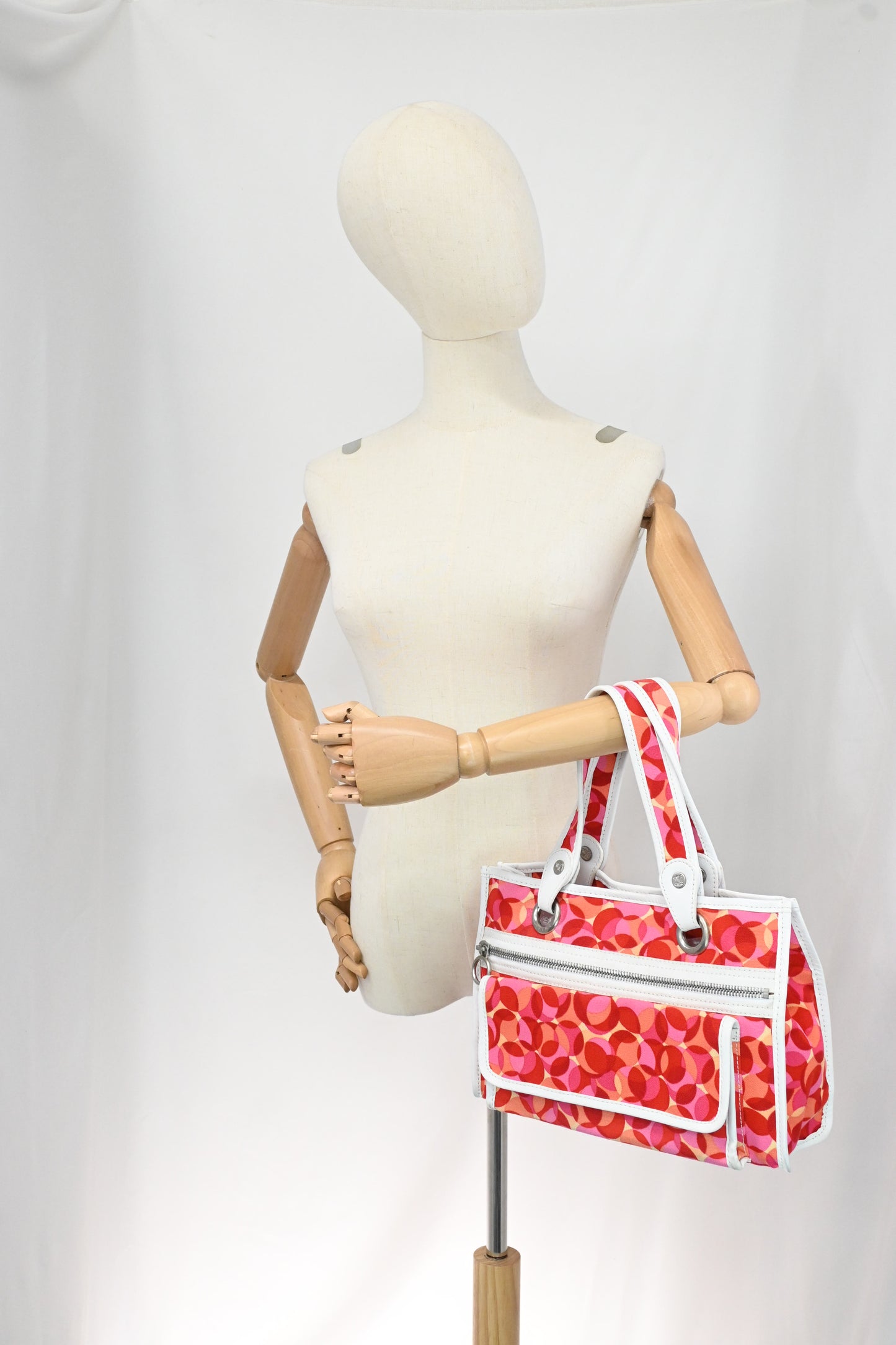 Celine Tote Bag in Red and Pink Canvas and White Leather