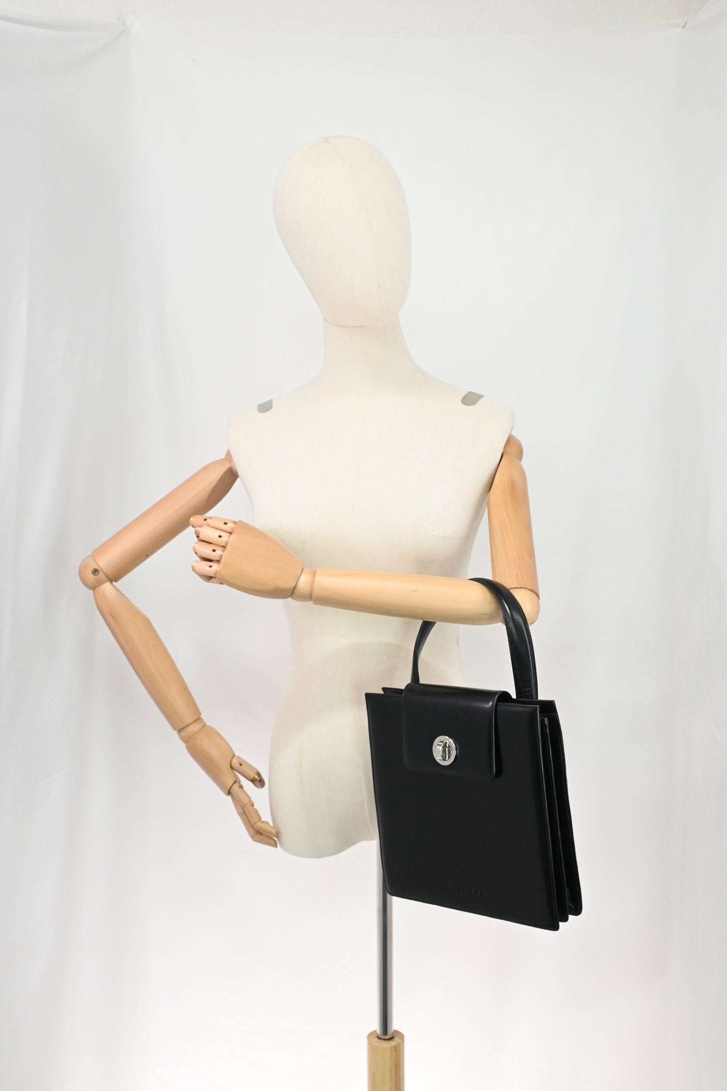 Bvlgari Top Handle Bag in Black Leather