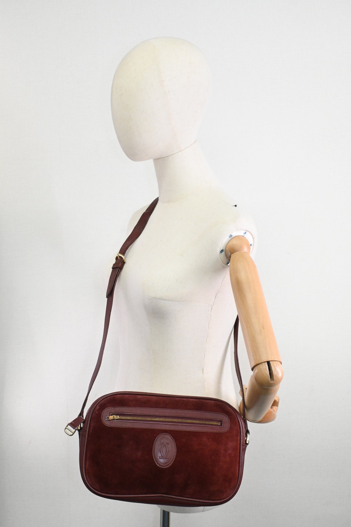 Cartier Shoulder Bag in Burgundy Suede Leather