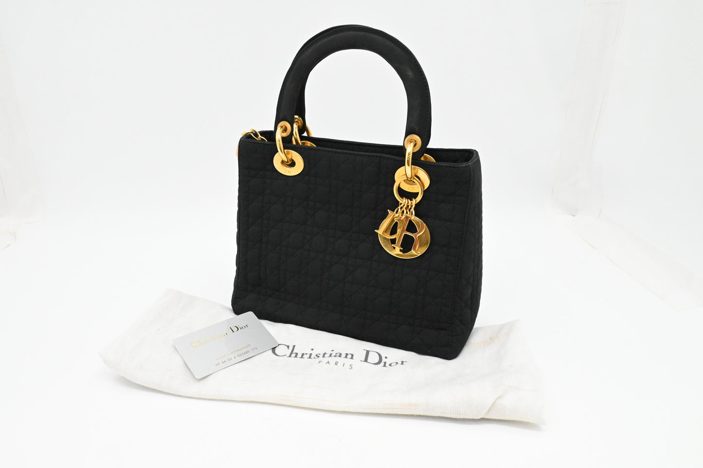 Dior Small Lady Dior in Black Cannage Nylon Canvas